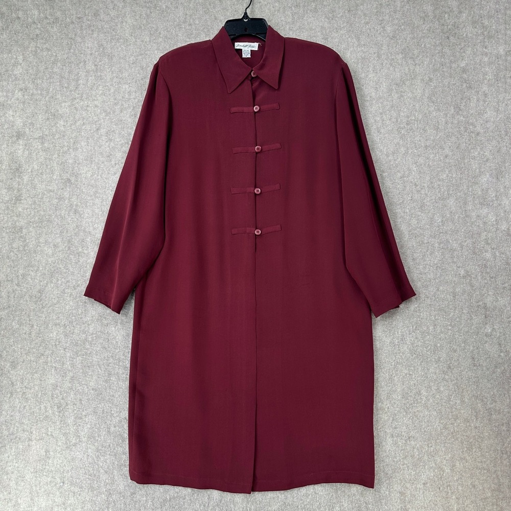VTG Marshall‎ Field 100% Silk Button Down Shirt Dress Womens 8 Cranberry Red